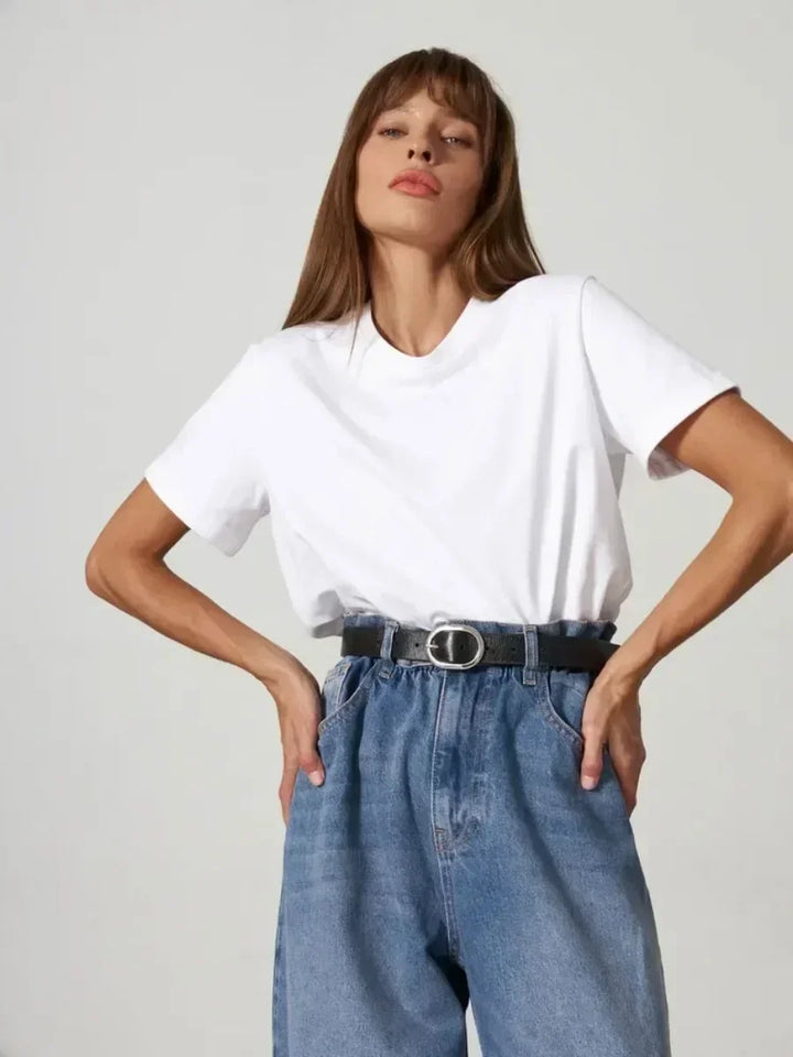 Bornladies Summer 100% Cotton Women's T-shirt Bottoming Basic Fashionable Solid Lady Short Sleeve Loose Tops Shirts 230g/㎡ Tops - ATFH