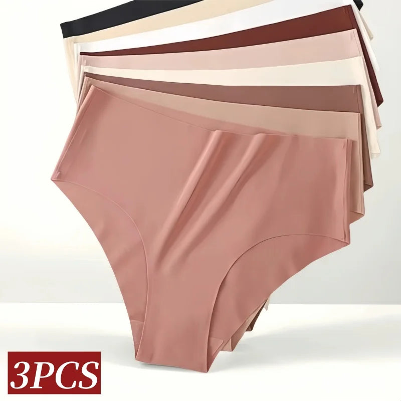 3Pcs/Set Ice Silk Panties Women High Waist Seamless Briefs Breathable Invisible Underwear Soft Stretch Sexy Lingerie XS-XL Panty