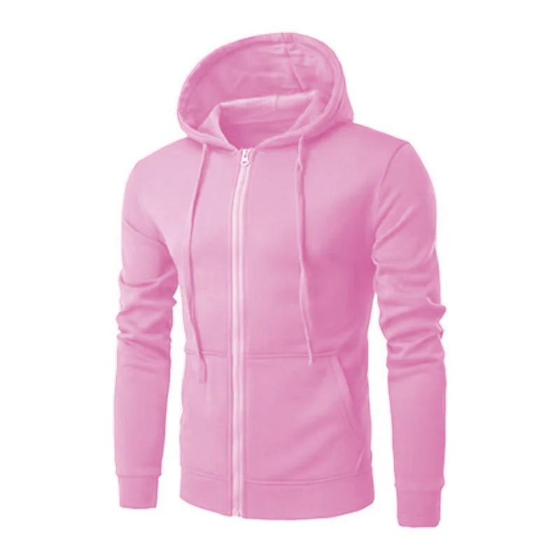 Men's Solid Color Hooded Hoodie Zip Up Cardigan Sweatshirt Casual Streetwear Tracksuit for Spring Autumn Male - ATFH