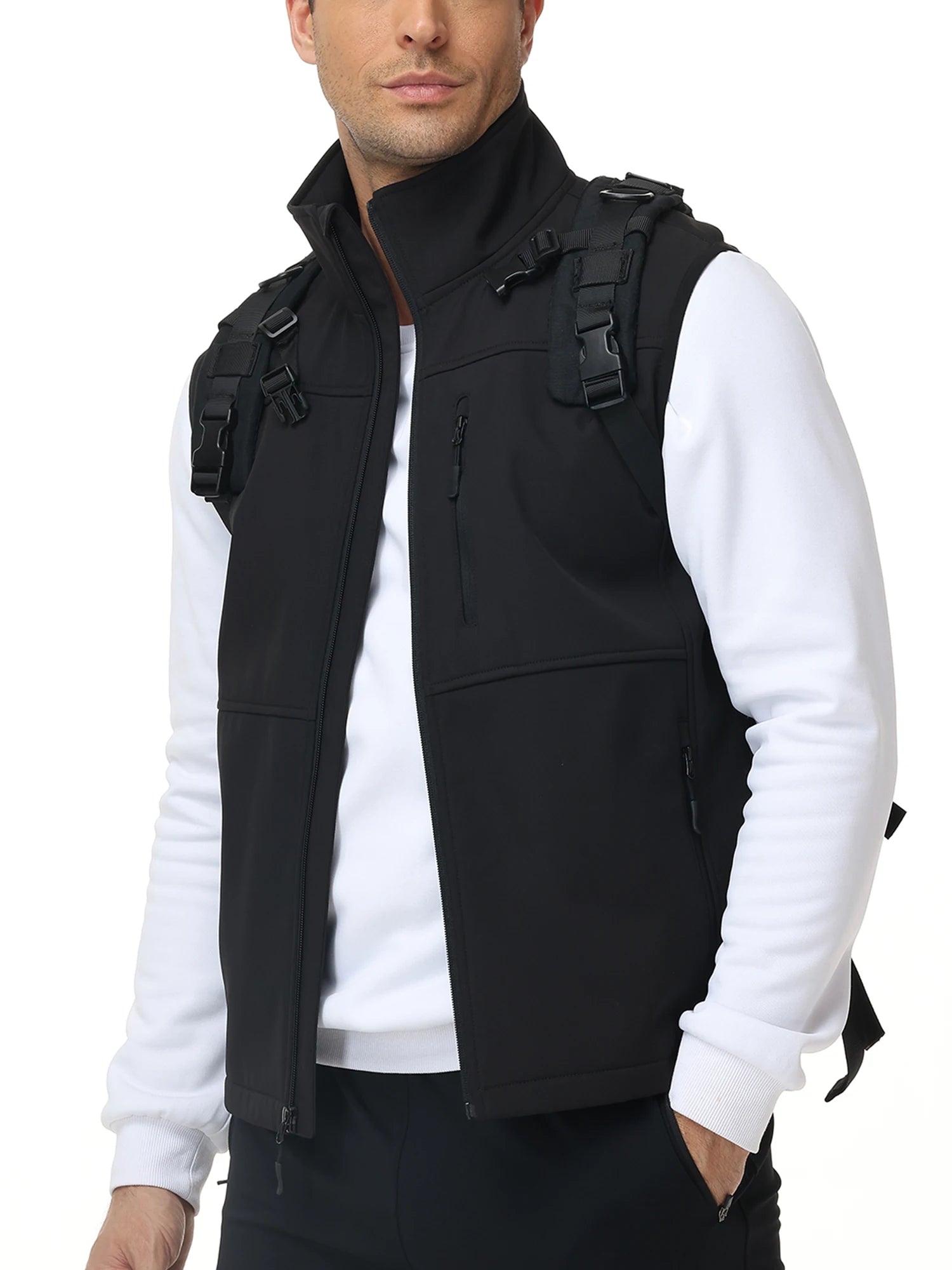 Men's Windproof Softshell Thick Vest, Comfortable Sleeveless Jacket Multi Pocket Sports Vest for Hiking Cycling