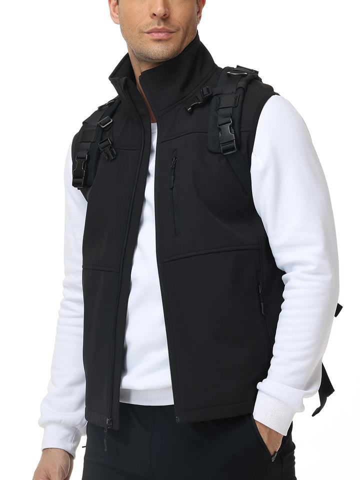 Men's Windproof Softshell Thick Vest, Comfortable Sleeveless Jacket Multi Pocket Sports Vest for Hiking Cycling