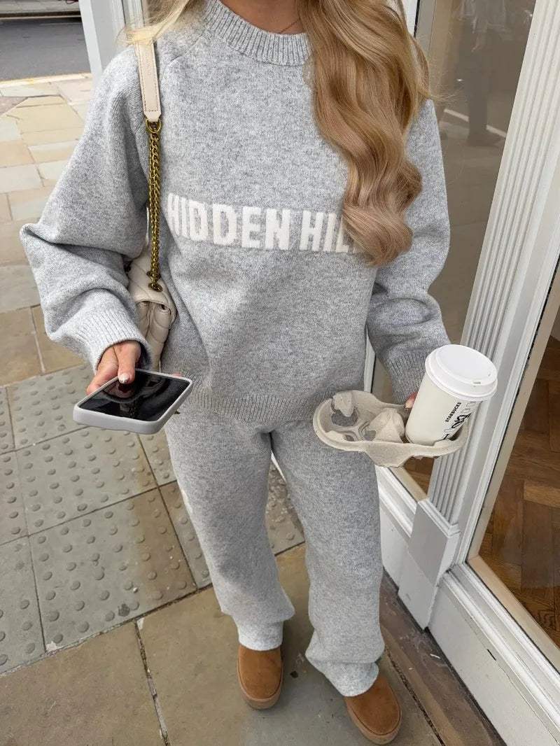 Gothic Street Y2K Minimalist Gray Women's Sweater with English Letters American Vintage Hip-Hop Fashion Versatile Pullover - ATFH