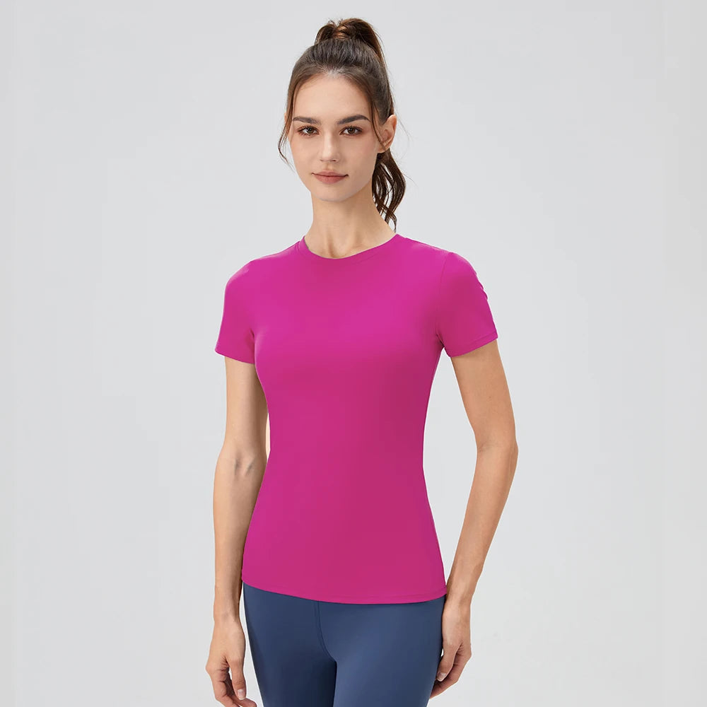 2024 Women Sports Shirt Tight Yoga top Quick Dry Gym Top Outdoor Short Sleeve  Running Sportswear Women T-shirts - ATFH
