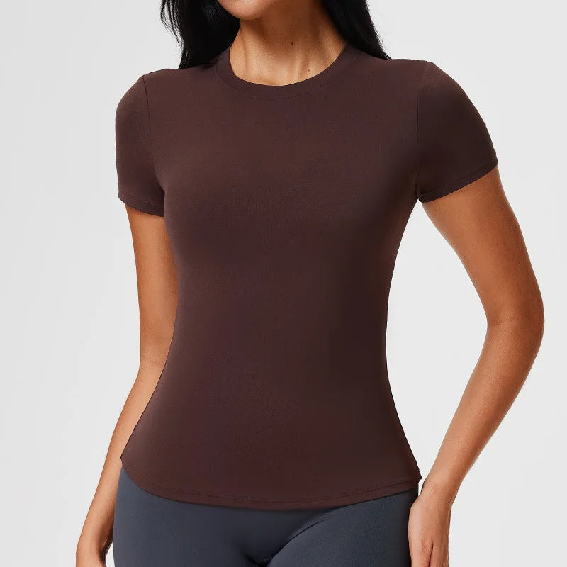 Women's Slim Fit Quick-Dry Sports Top Barely-There Feel Fitness Shirt for Running Yoga Short Sleeve Casual Cross-Border - ATFH