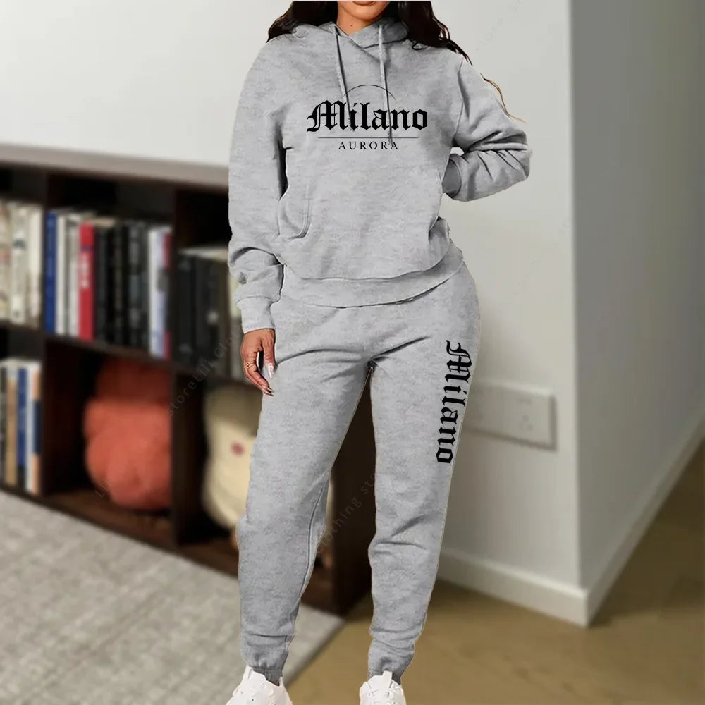 Matching Set for Woman Hoodies Sweatpants Set Fall Winter Athleisure MLANO Letter Print Fleece 2 Piece Womens Tracksuit 2026 New