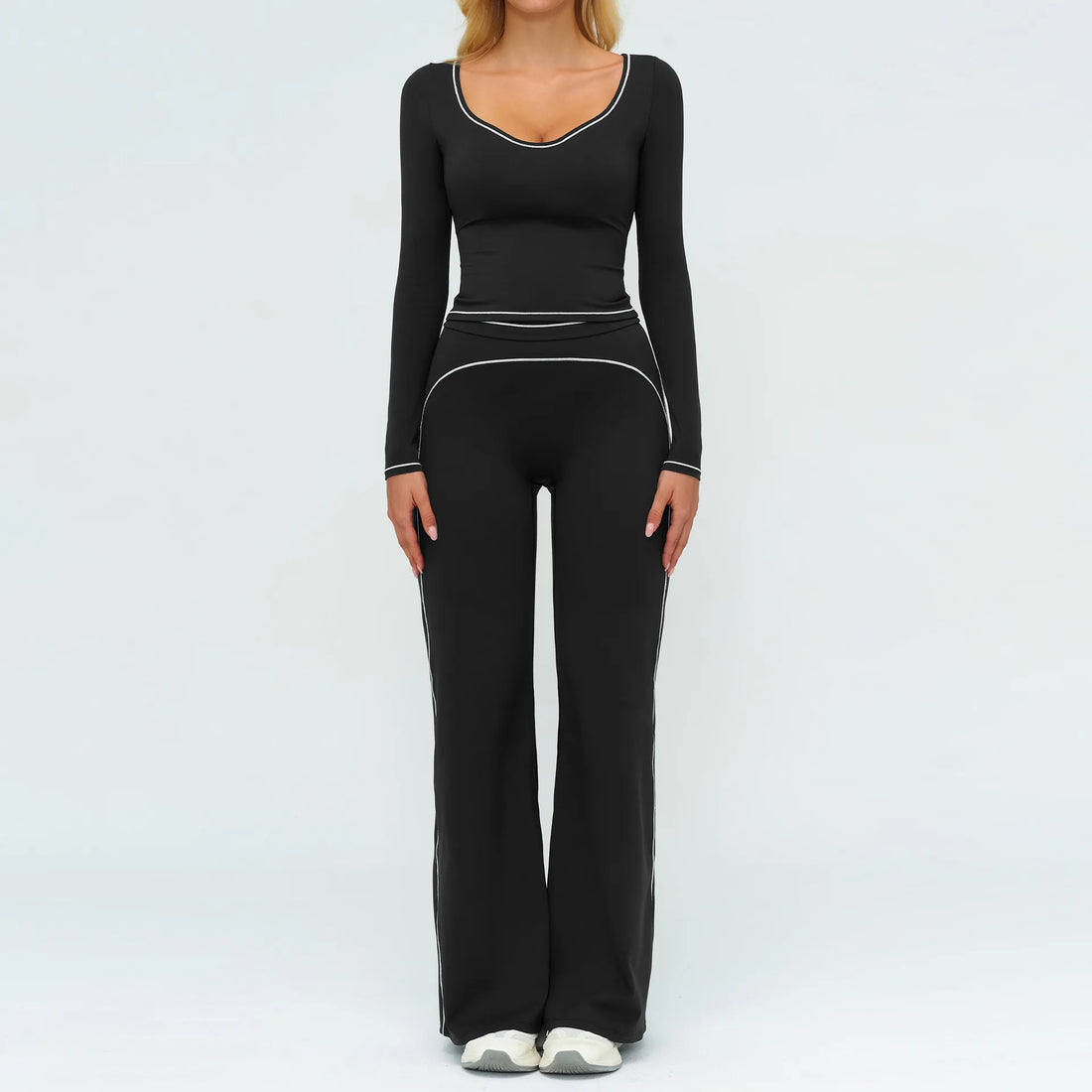 2PCS Yoga Set Gym Clothes Outdoor Sports Outfits Women Tracksuit Gym Fitness Suits Workout Long Sleeved Flared Pants Sportswear - ATFH