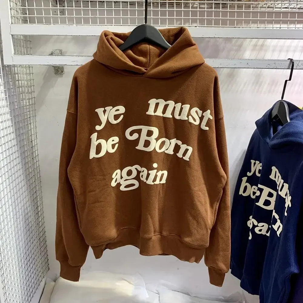 2024Fw Puff Print Kanye West Hoodie Men and Women 1:1 Pink Leaf Color Must Rebirth Hoodie Plus Size Pullover CPFM Sweatshirt - ATFH