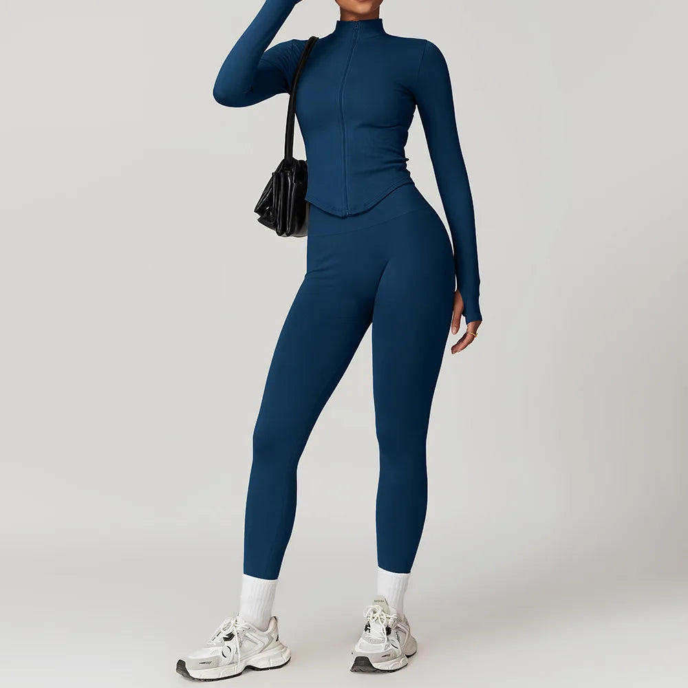 2/3/4PCS Yoga Set Gym Clothes Sportswear Seamless Yoga Suits For Women Fitness Long Sleeved Tracksuits Sports Bra Gym Leggings - ATFH