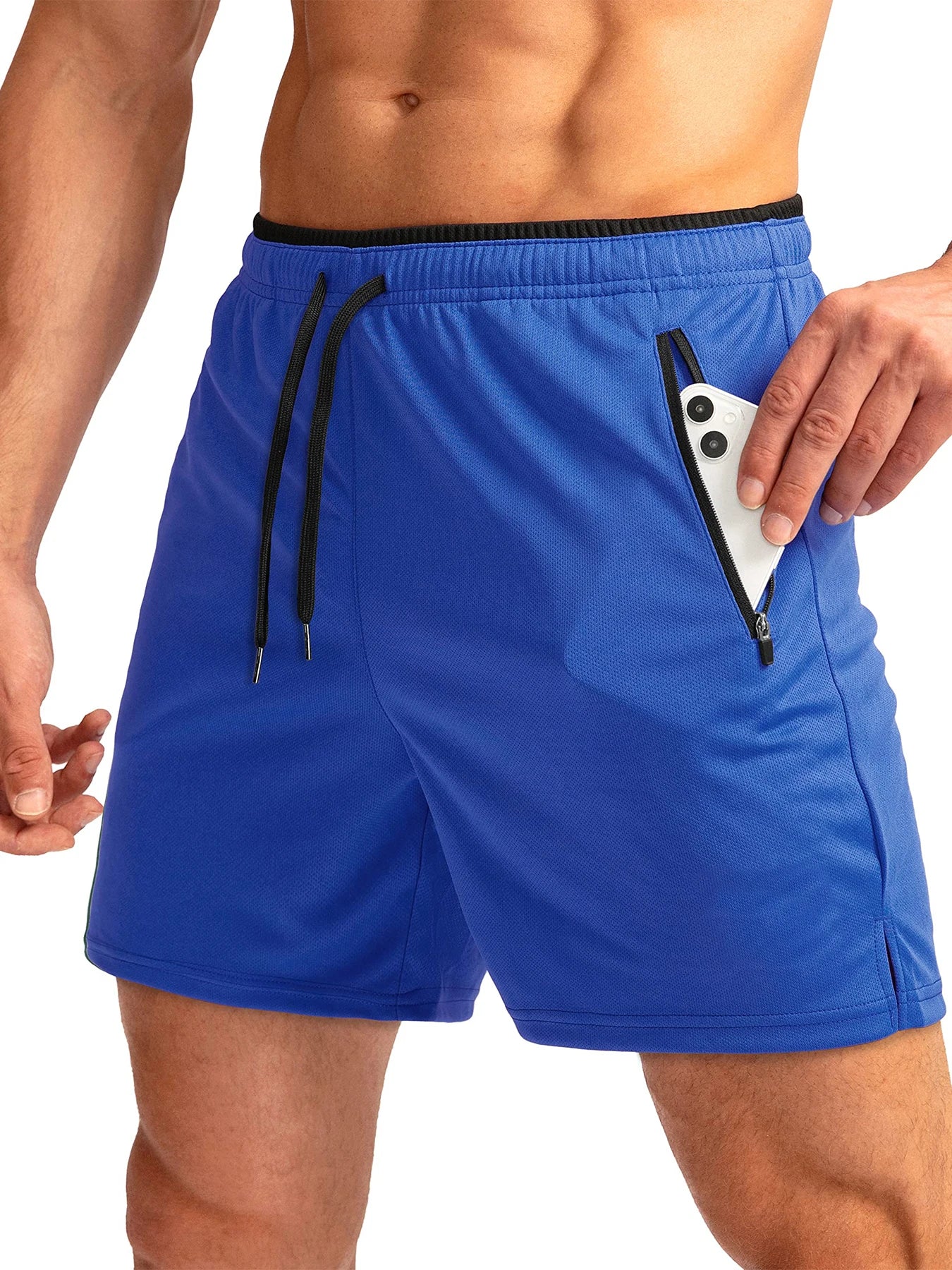 Men's running shorts with zippered pockets, quick-dry, suitable for gym workouts, 5-inch men's shorts