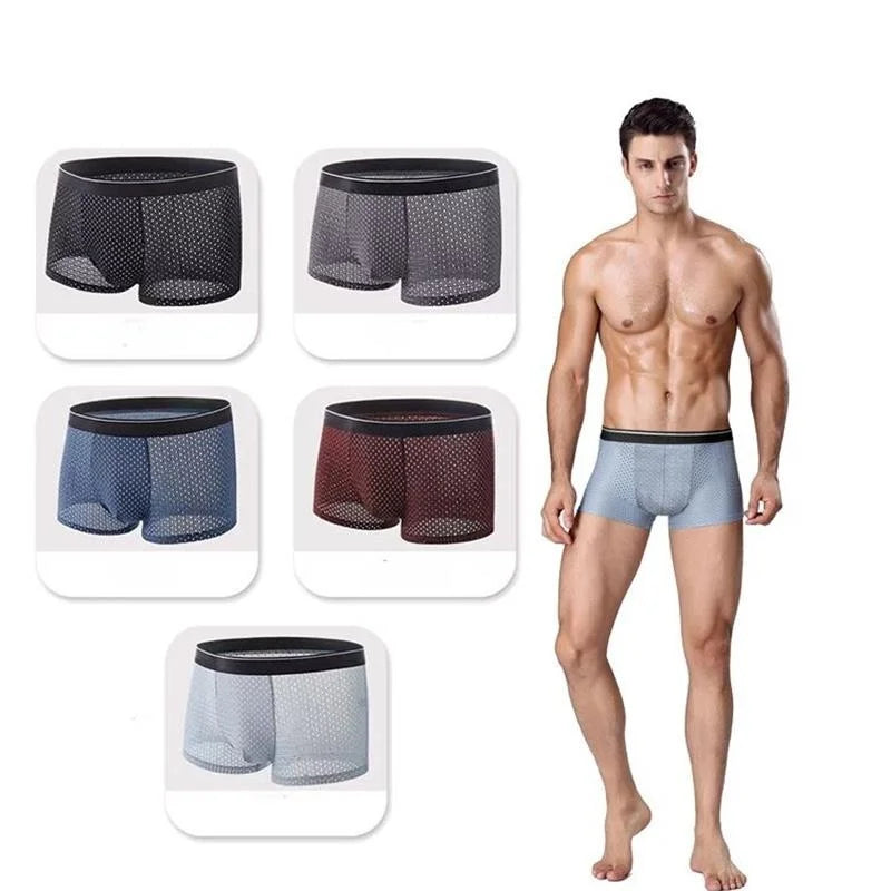 4PcsMen's Underwear Men Boxer Shorts Ice Silk Mesh Boxer Shorts Summer Sexy Breathable Antibacterial Underpants Plus Size XL-6XL