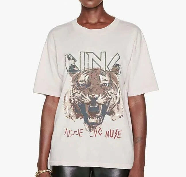 New Women's Cotton Short Sleeved T-shirt High Quality Printed Versatile Loose Top - ATFH