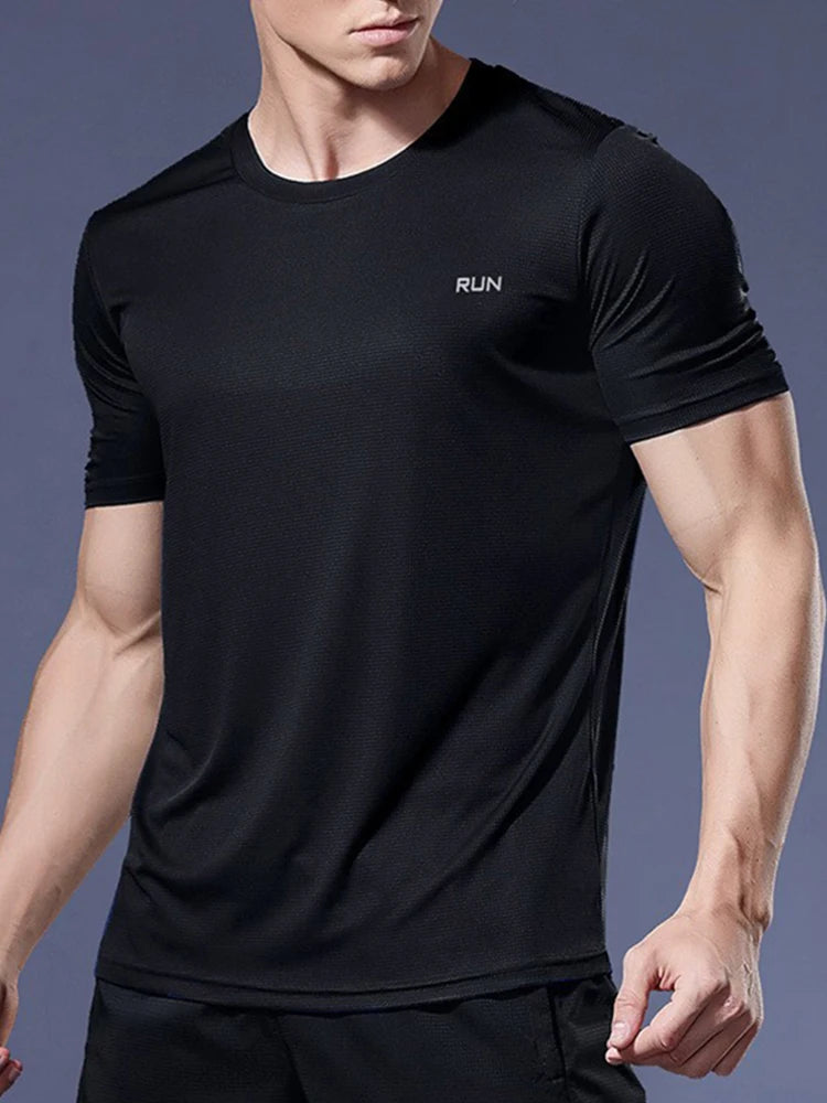 Men Short Sleeve Sport t Shirt Quick Dry Running t-Shirt Man Clothes Breathable Fitness Shirt Top Ice Silk Gym Football Jerseys