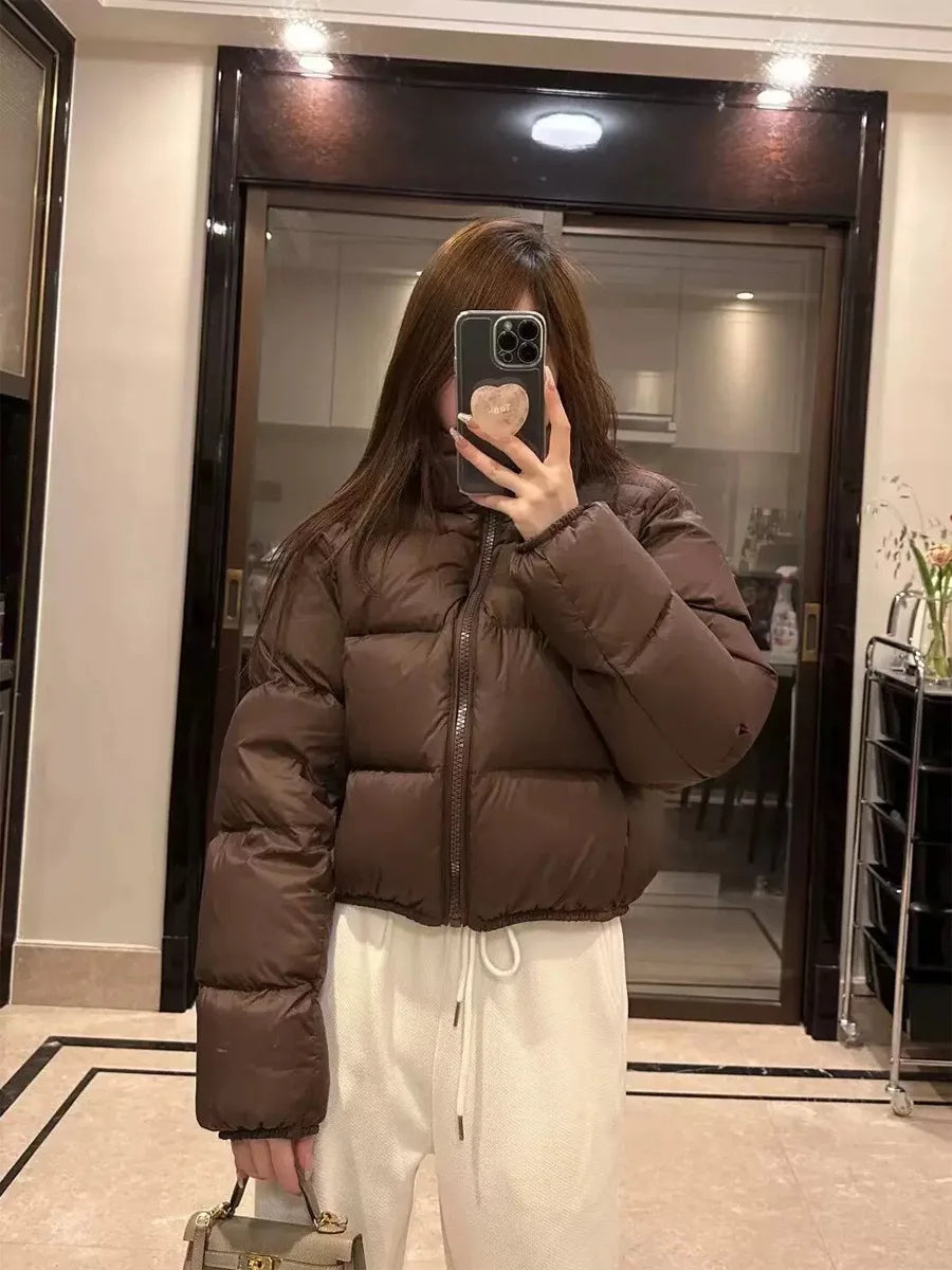 Parkas for Women Winter Coat Zipper Chic Solid Casual Coat Vintage Fashion Long Sleeve Female Elegant Thermal Jacket New ATFH