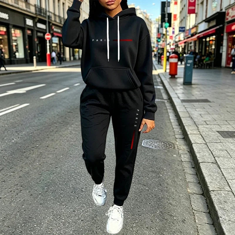 Hot Sales Women's Outfits Print Casual Hooded Sweatshirts 2 Pcs Suits Outdoors Fashion Clothing Autumn Winter Woman Pants Sets