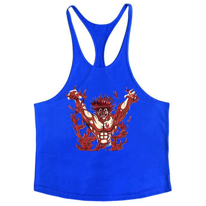 Anime Baki Hanma Print Stringer Tank Top for Men Y-Back Vest Muscle Training Undershirt Athletic Tops Gym Workout Bodybuilding