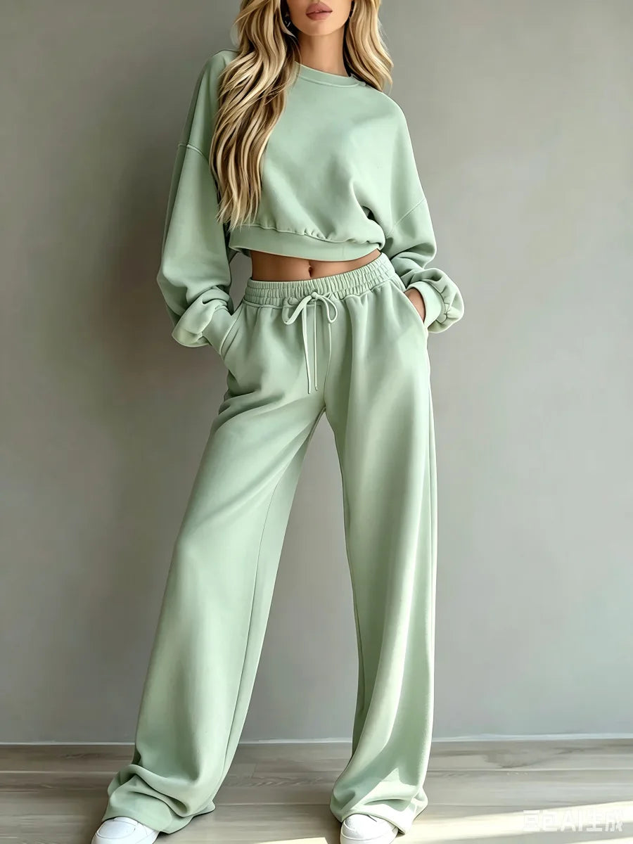 Women's soft Tracksuit Set Warm Autumn Fashion Hoodie Sweatshirts & Long Pants Casual Two-Piece Solid Hoody Pullover Outfit