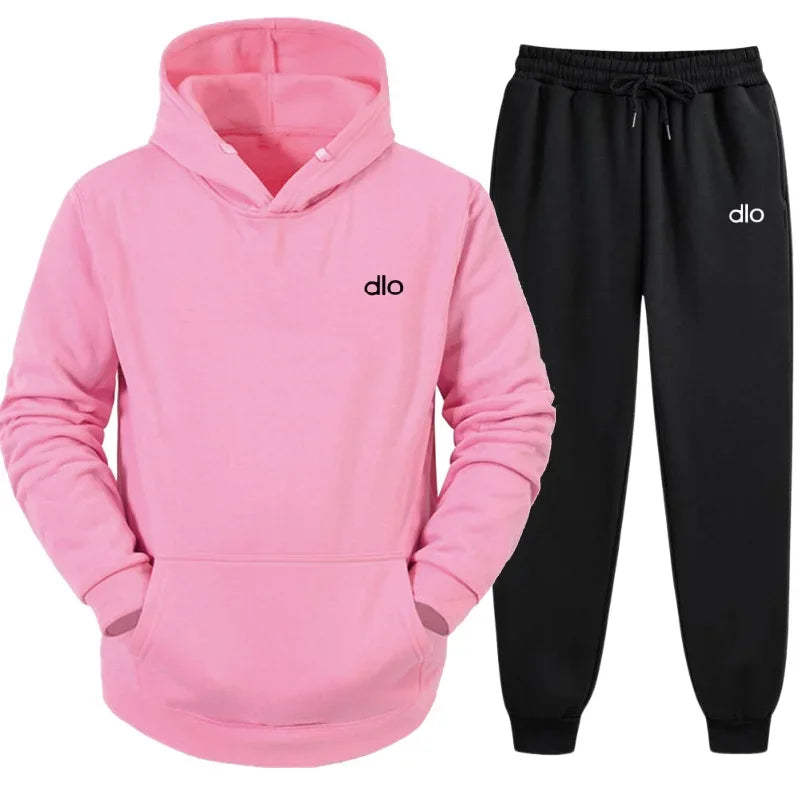 Spring  Autumn Men's Hooded Jogging Gym Fitness and Leisure Set Street Fashion Y2K Clothing Printed Neutral Sports 2-piece Set