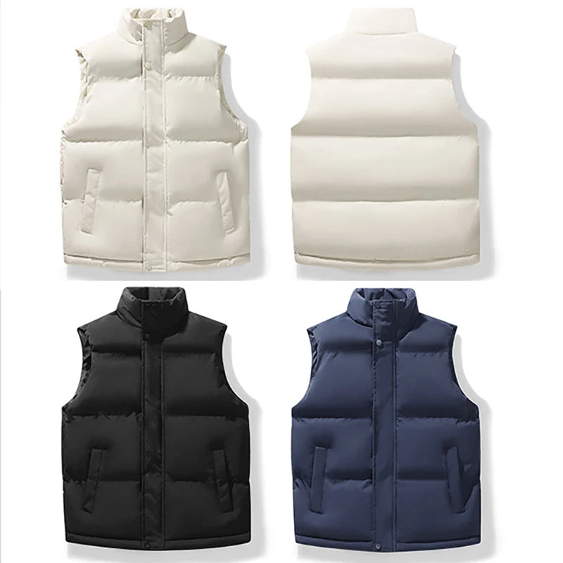 Autumn Winter Men's Vest Jacket Warm Sleeveless Jackets Waterproof Zipper Coat Stand-Up Collar Casual Waistcoat 2026 Cotton Vest ATFH