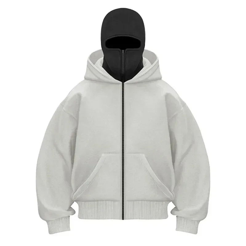 Balaclava Men Zip Hoodie Winter Warm Casual Sweatshirt Y2K with Hooded Face Mask Zipper Design Sports Jacket Outdoor Activities - ATFH