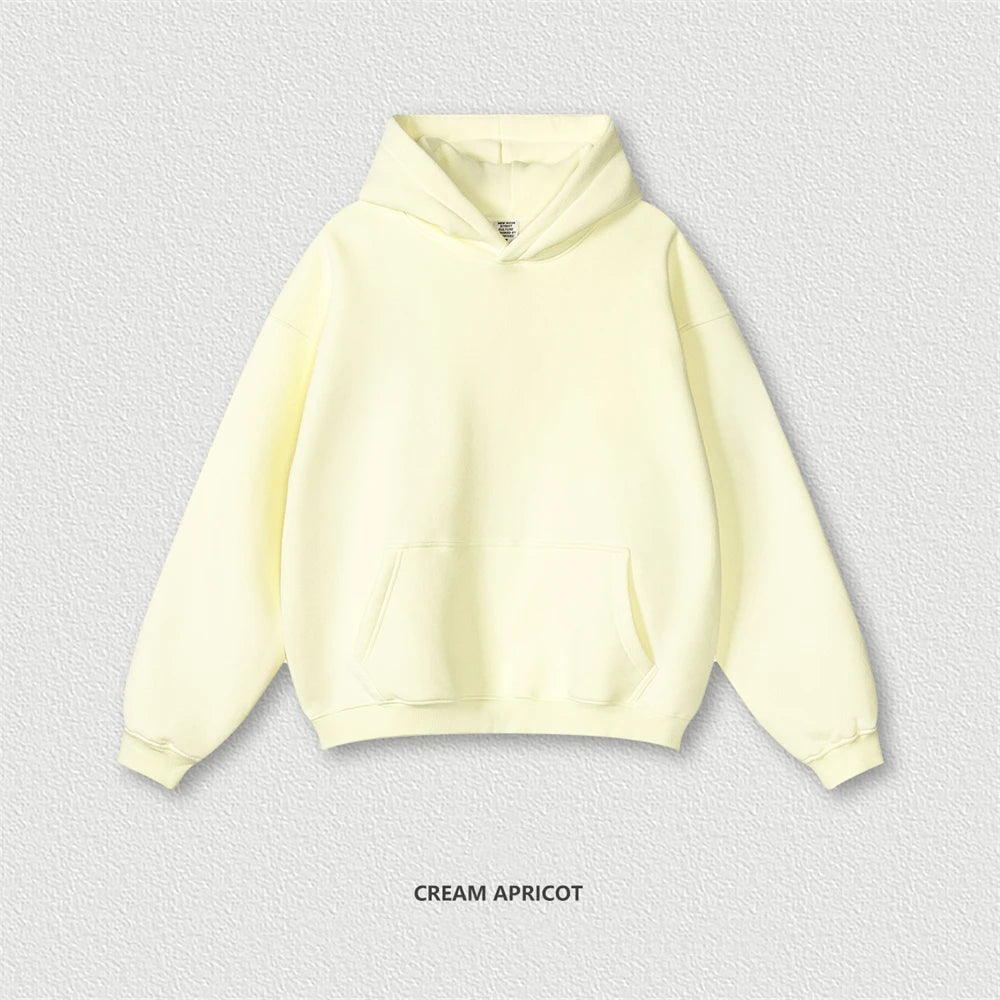 Autumn Winter Men 345gsm Fleece Hoodies Unisex Women Relax Fit Warm Solid Hooded Pullovers Sweatshirts HY0863 - ATFH