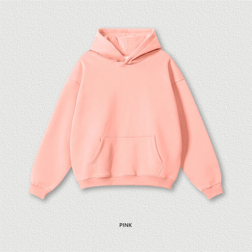 Autumn Winter Men 345gsm Fleece Hoodies Unisex Women Relax Fit Warm Solid Hooded Pullovers Sweatshirts HY0863 - ATFH