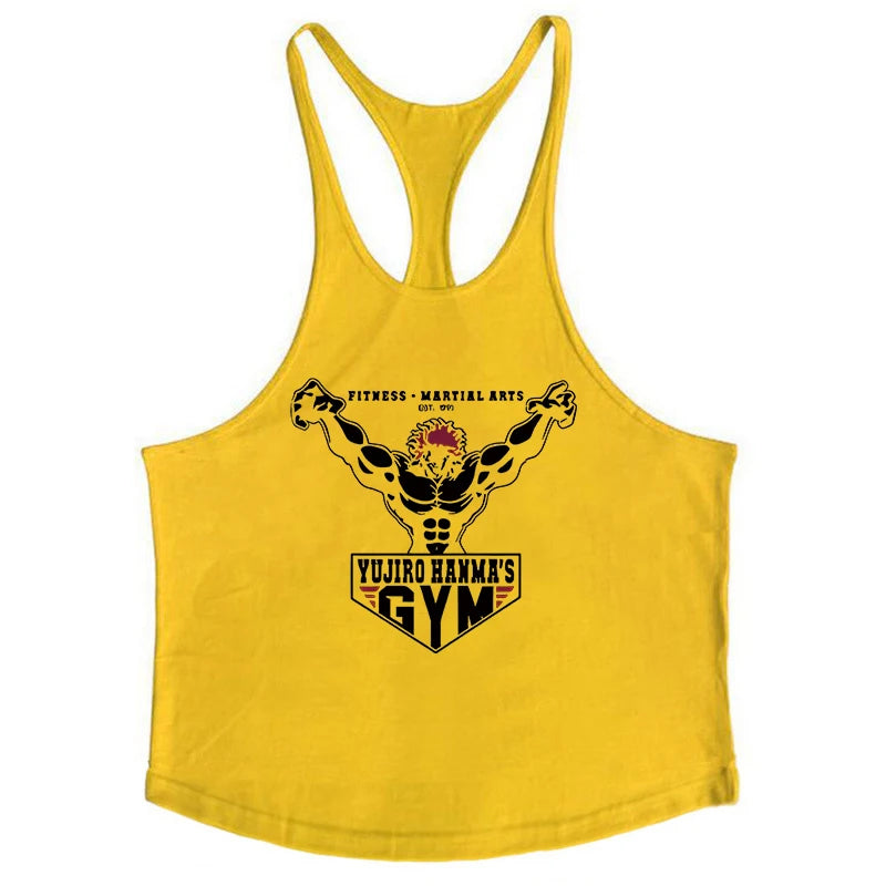 Anime Baki Hanma Print Stringer Tank Top for Men Y-Back Vest Muscle Training Undershirt Athletic Tops Gym Workout Bodybuilding