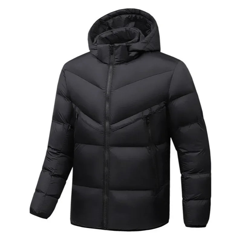 KIDWHXR Man Hooded Parkas Coat Fshion Contrast Color Male Jacket Thicken Warm Slim Long Sleeve Lightweight Men Casual Outerwear