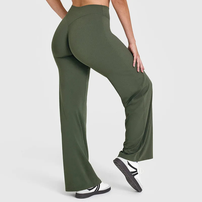VEQKING Soft Active Women Yoga Pants Strait-leg Yoga Pilates Trousers Naked Feel Gym Fitness Peach Hip Outfits Loose Fit Bottoms ATFH