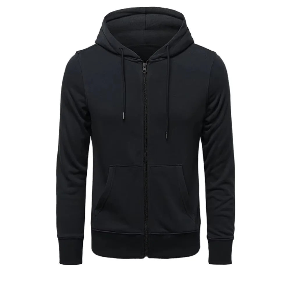 Trendy Hoodies Men Retro Harajuku Solid color High quality Jacket Streetwear Solid Zip Up Casual Loose Sweatshirt Clothes - ATFH