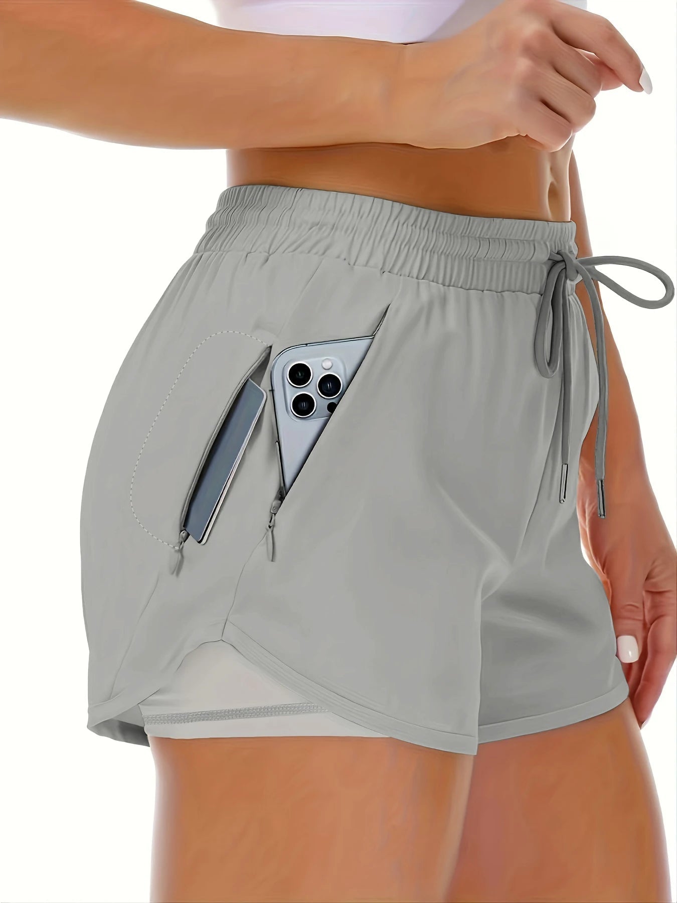 Women's athletic shorts, running, yoga, two-piece design, anti-exposure shorts, fitness, elastic, slimming leggings Tahsi Fashion House