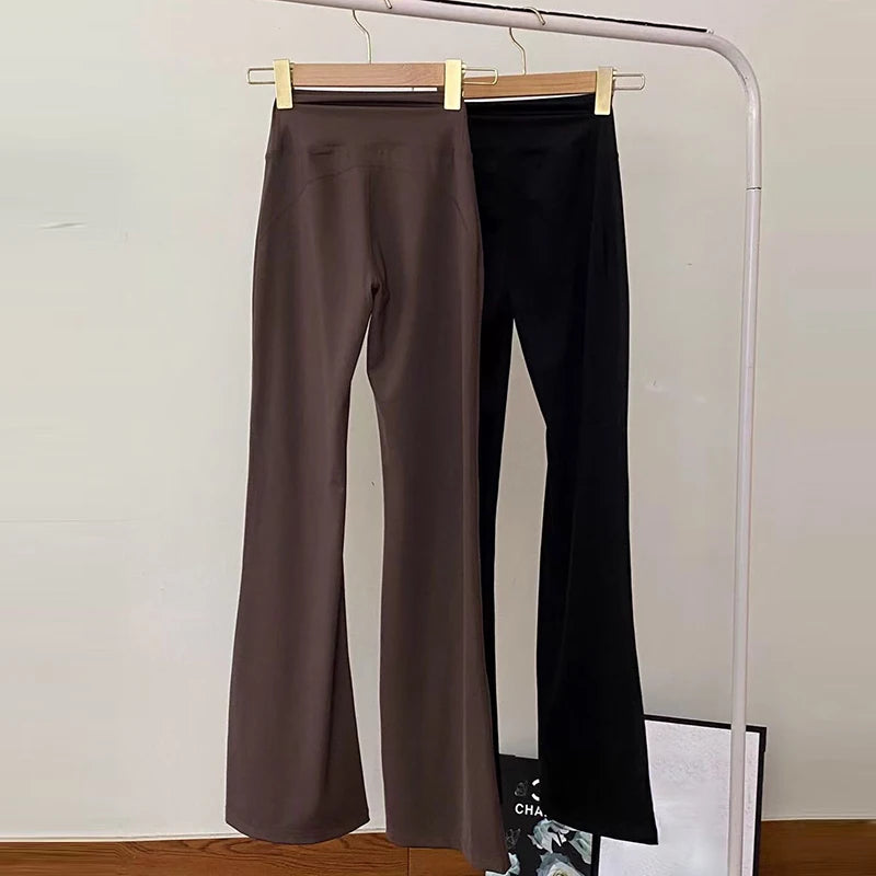 Women's High-Waisted Flared Pants, Elastic Waist, Cinching Hip-Lifting, Casual Yoga Pan for All-Season Exercise and Outdoor Wear ATFH