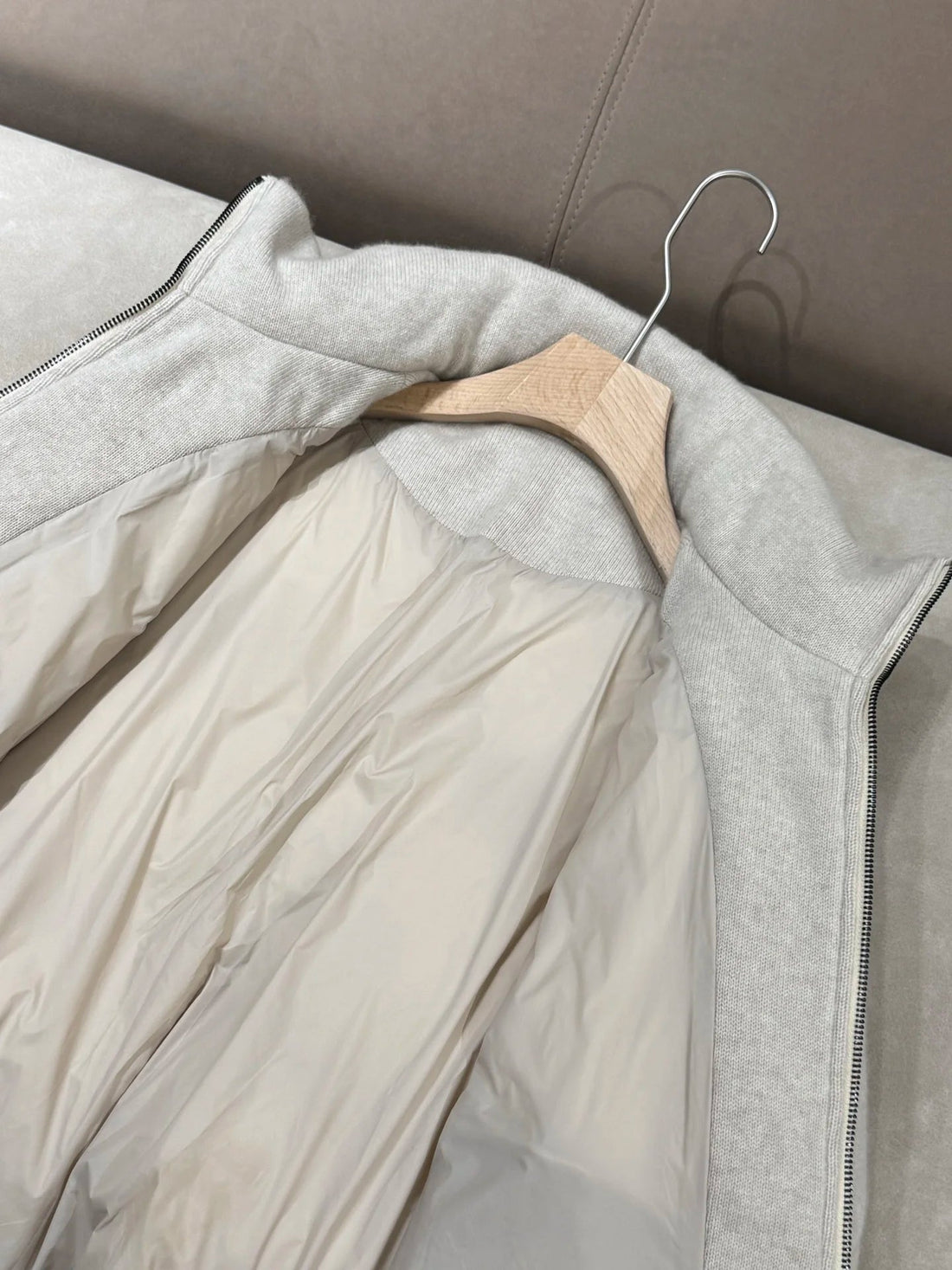 Women's Wide Goose down Jacket Cashmere Wool Knitted Winter Coat Warm Comfortable Fit ATFH