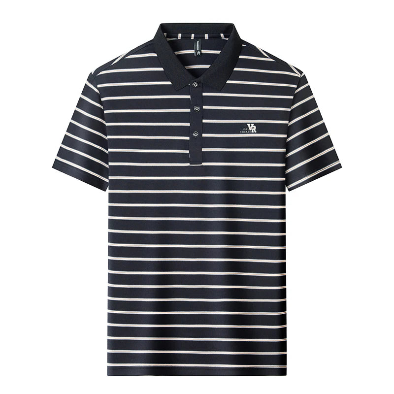 Fashion luxury letters embossed short sleeve polo shirt men's high-quality brand casual breathable summer new striped T-shirt