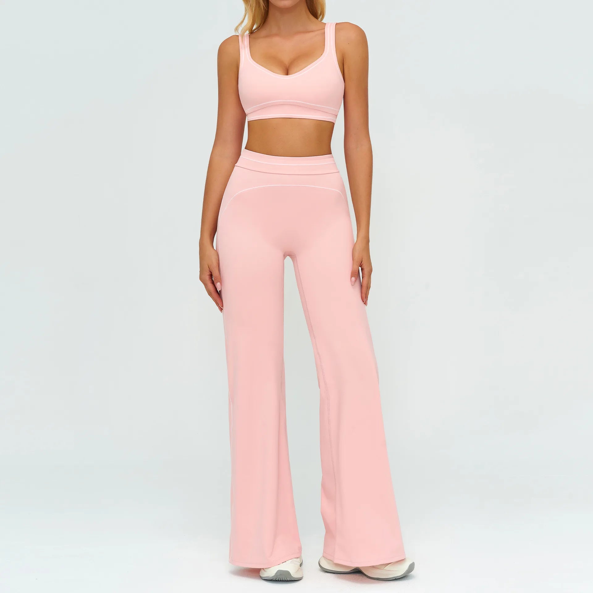 2PCS Yoga Set Gym Clothes Outdoor Sports Outfits Women Tracksuit Gym Fitness Suits Workout Long Sleeved Flared Pants Sportswear - ATFH