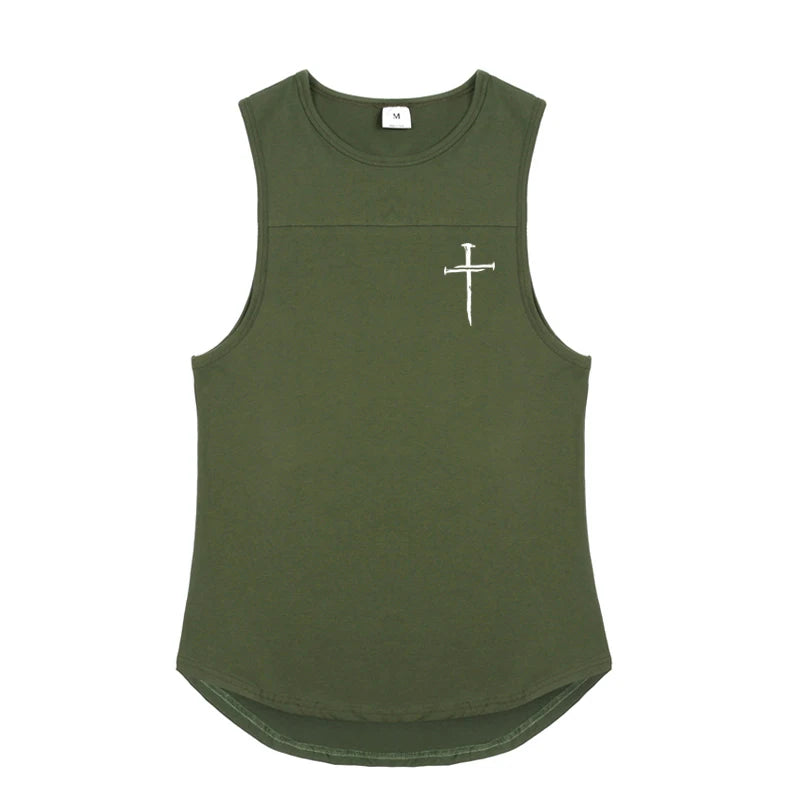 Personalized Cross Print Gym Bodybuilding Sleeveless Stringer Tank Tops Cotton Breathable Cool Mens Fitness Casual Loose Shirts