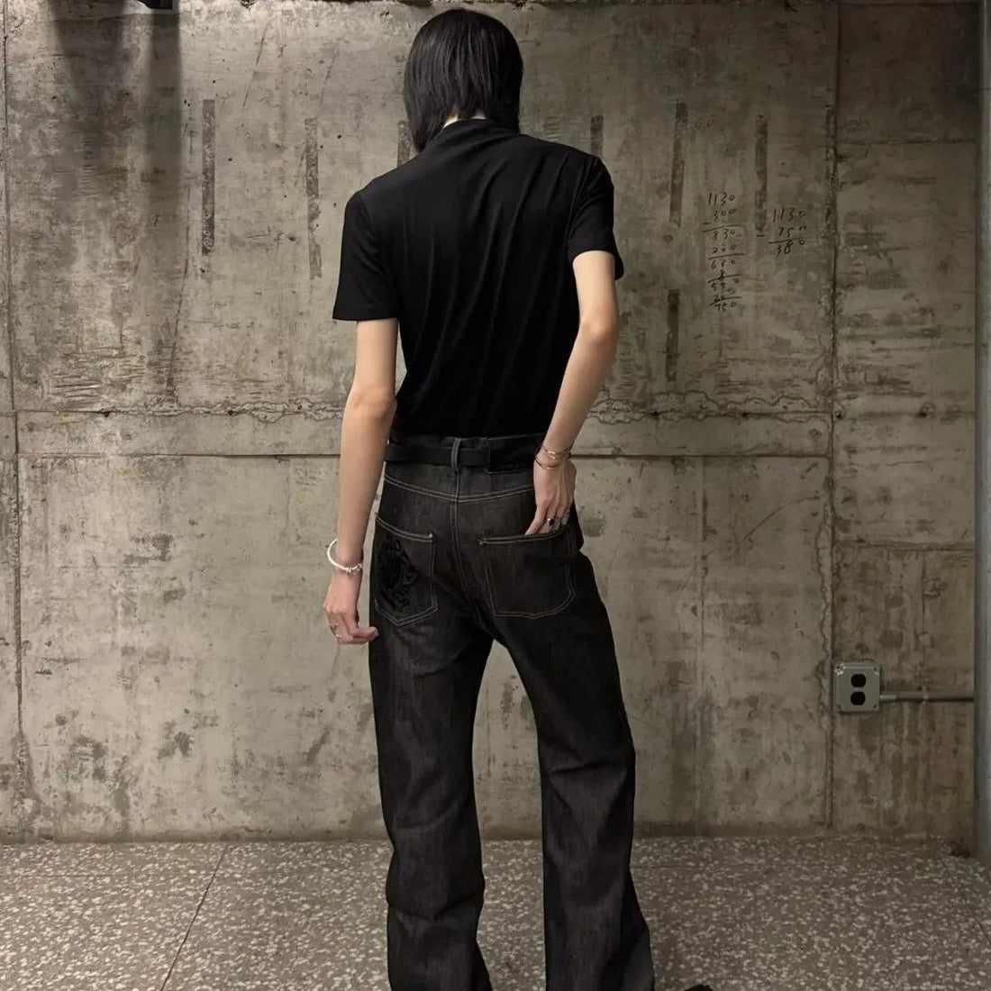 Men's Punk Style Minimalist Black Jeans Retro Sweatpants Ins Bottom Street Young Boy Casual Pants Male High Waist Y2k Trousers ATFH