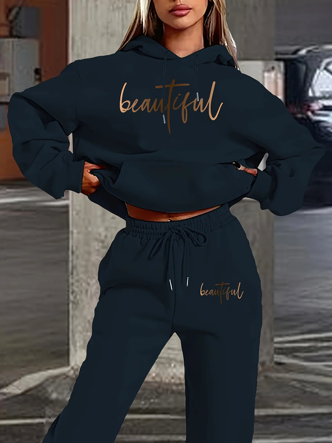 Women's Hoodie+Sports Pants Set Hip Hop Street Casual Fashion Letter Printed Loose Sports Shirt Autumn/Winter Wool Warm Clothing