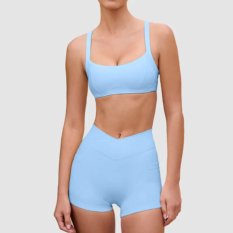 High Elastic Nude Feeling Breathable Elastic Cross Waist Three-point Shorts Suspender Beautiful Back Sports Underwear Yoga Suit - ATFH