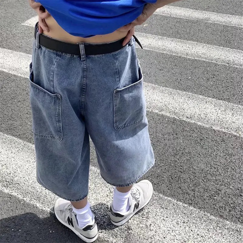 jeans Pants men Summer Short Jeans Big-pockets Breeches Hip Hop Streetwear Baggy Denim Shorts Casual Wide-leg Capris Pants ATFH
