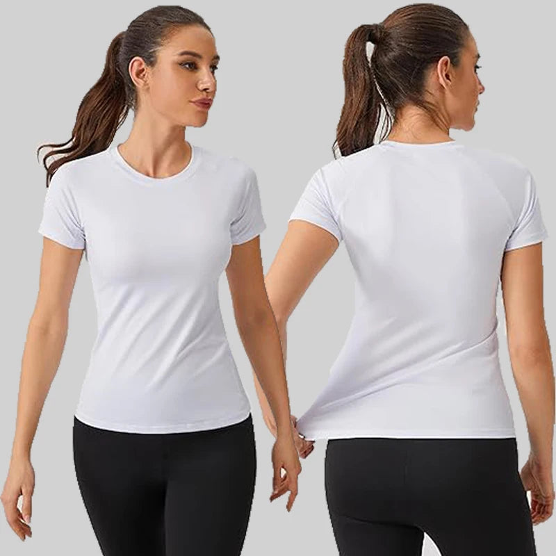 Women's Compression Shirt Short Sleeve Athletic Yoga Running T-Shirt Summer Gym Workout Quick Dry Stretchy Tees Tops Baselayer - ATFH
