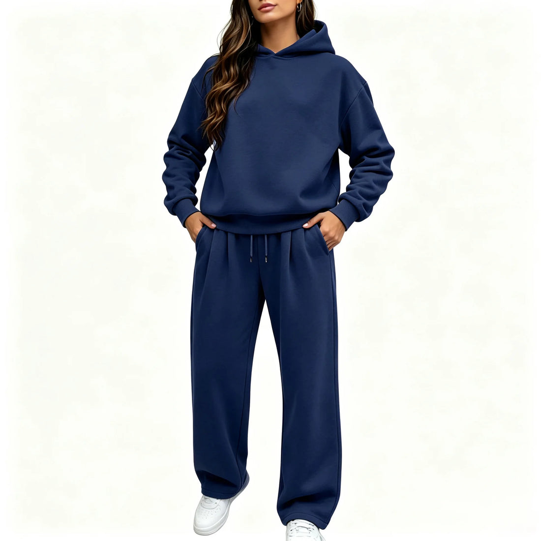 Casual Hooded Sweatshirt Set 2026 Autumn And Winter Solid Color Long Sleeved Women's Fashionable Loose Women's Top Two-piece Set