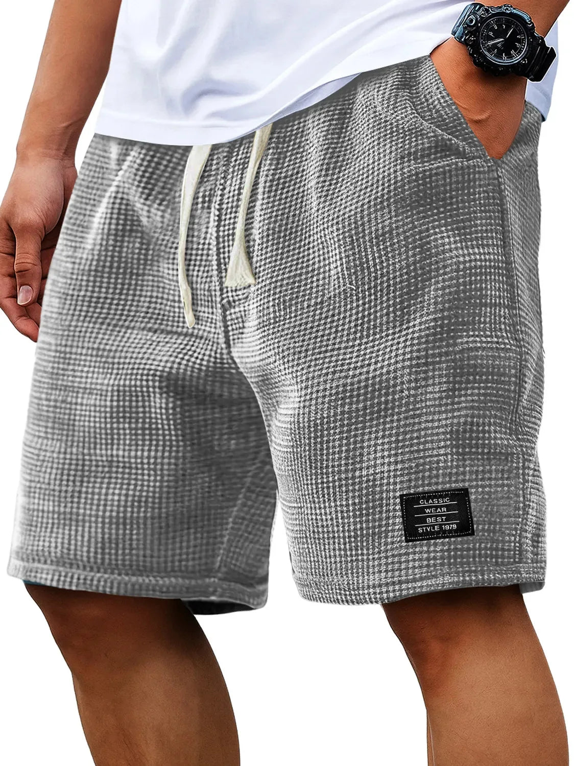 Summer Men's Waffle Business casual shorts New Korean Fashion Drawstring Baggy Short Pants Fitness Breathable Streetwear Gym