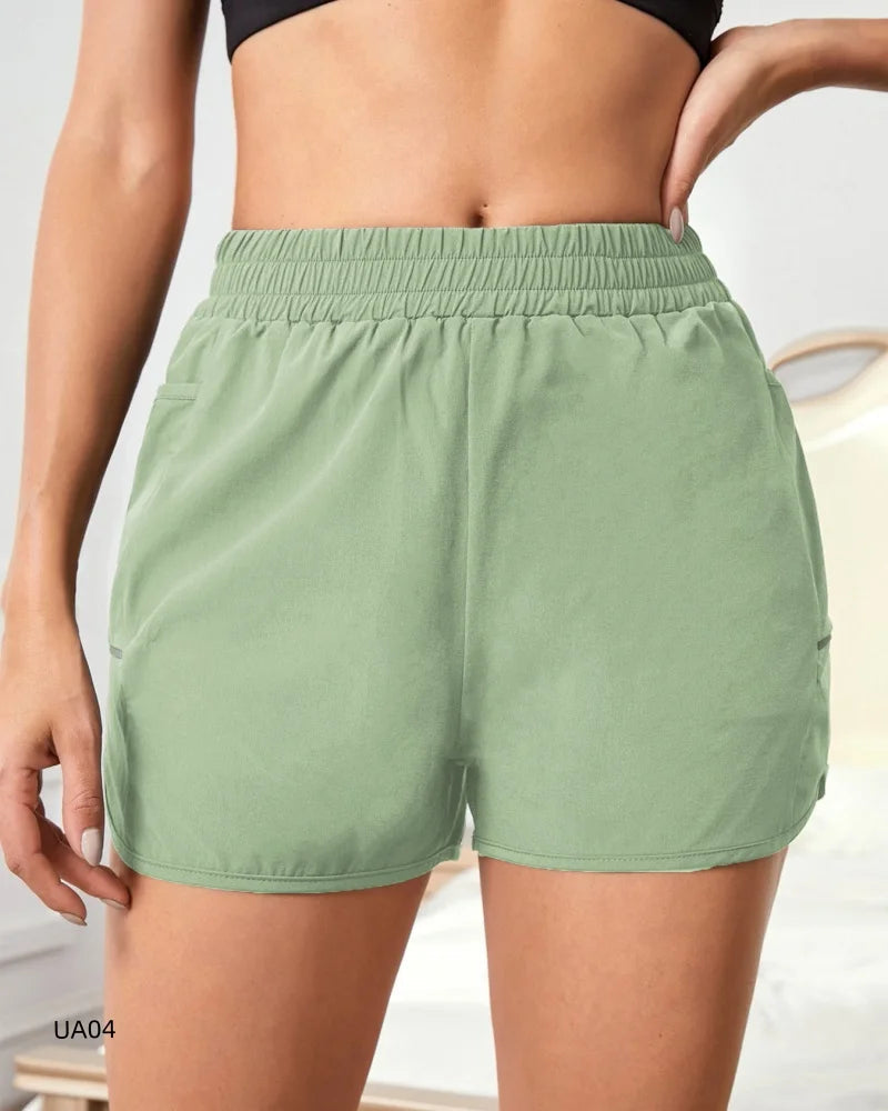 Summer high waisted yoga shorts, fashionable and sexy running and fitness pants, solid color practical pocket casual shorts Tahsi Fashion House