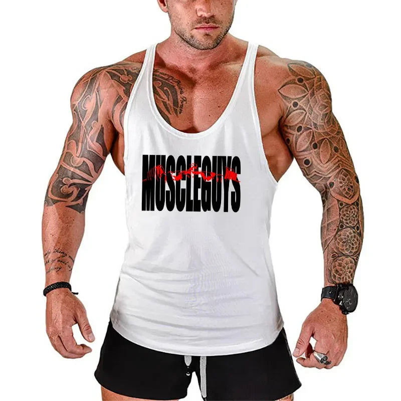 Mens Summer Sport Cotton Loose Stringer Singlet Sexy Casual vest Fitness Workout sleeveless Tank Top for Bodybuilding Training