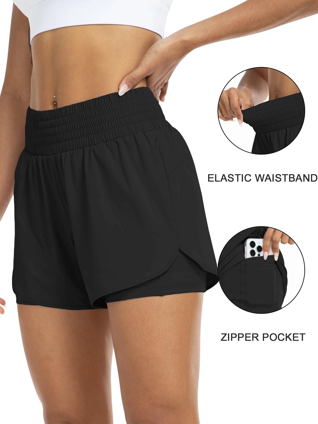 Women's high-waisted athletic shorts for running, yoga, layered design, anti-exposure, fitness, and workout with pockets Tahsi Fashion House