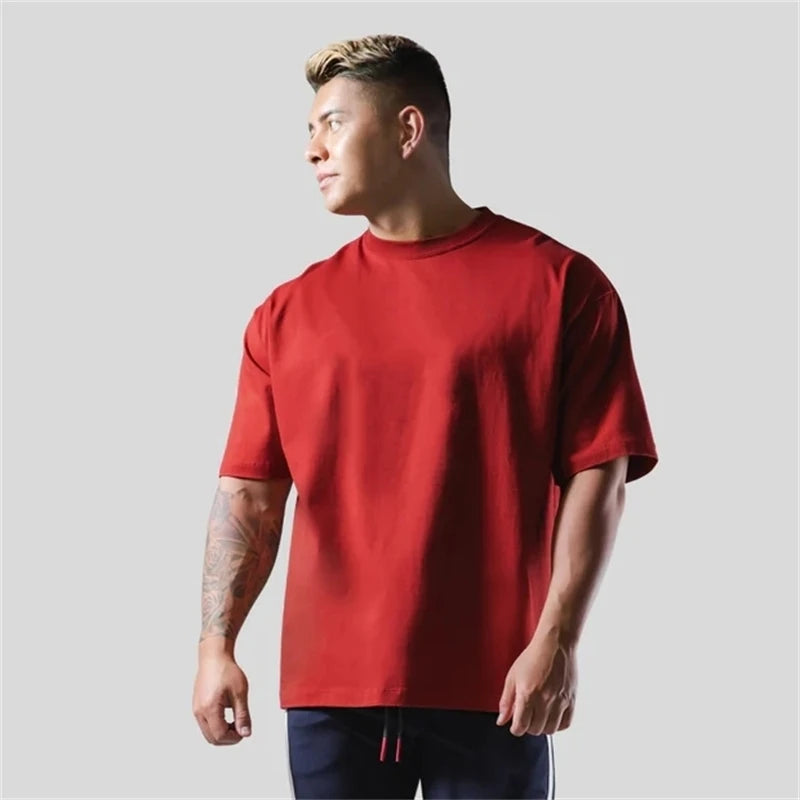 JAPAN&UK Cotton Gym Shirt Sport Fitness Loose large size M-XXXL T Shirt Men Short Sleeve Running Shirt Men Workout Training Tees ATFH