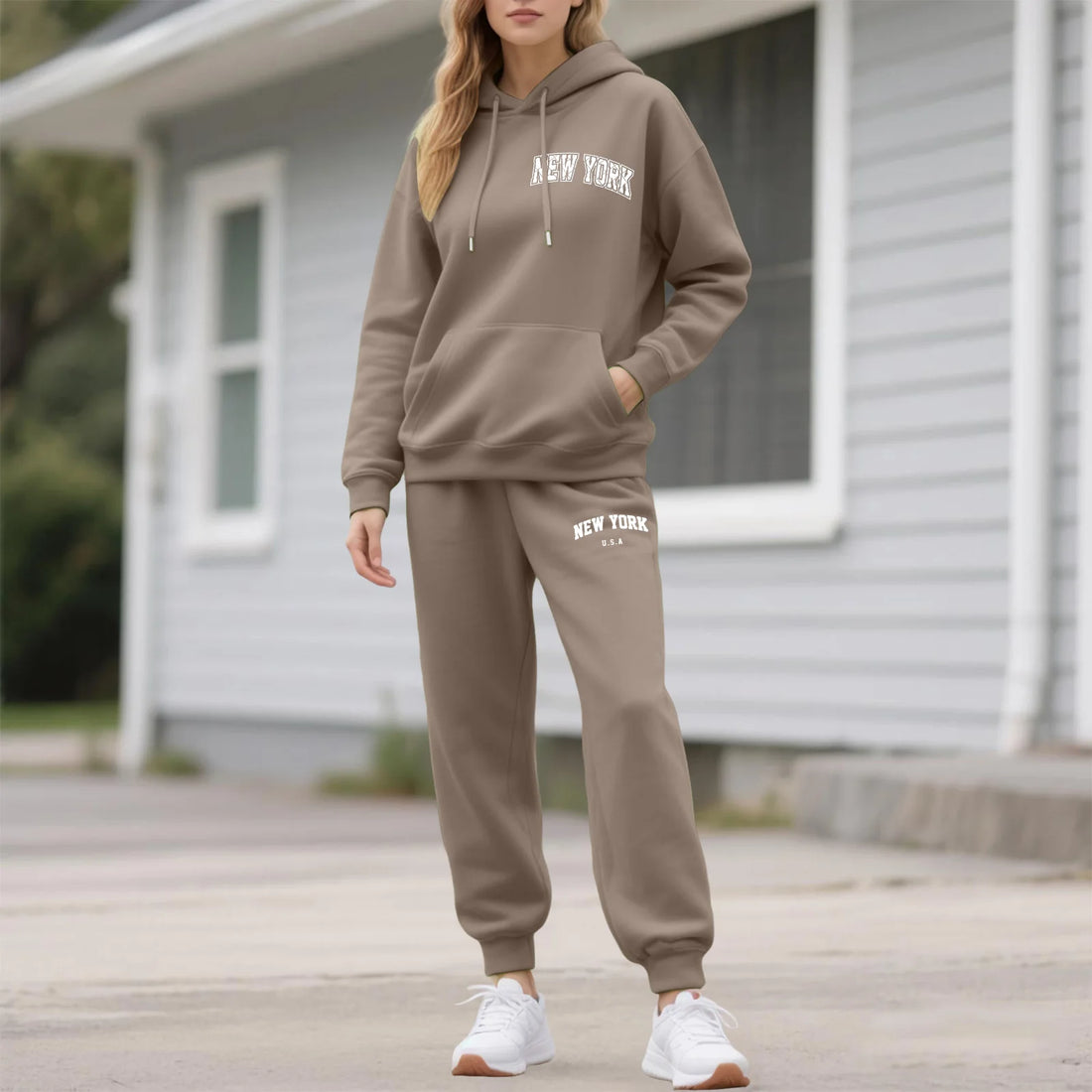 Two-Piece Tracksuit For Women Letter Print Hoodie And Pants Set Long Sleeved Hooded Sweatshirt+Sweatpants Suit Casual Sportswear