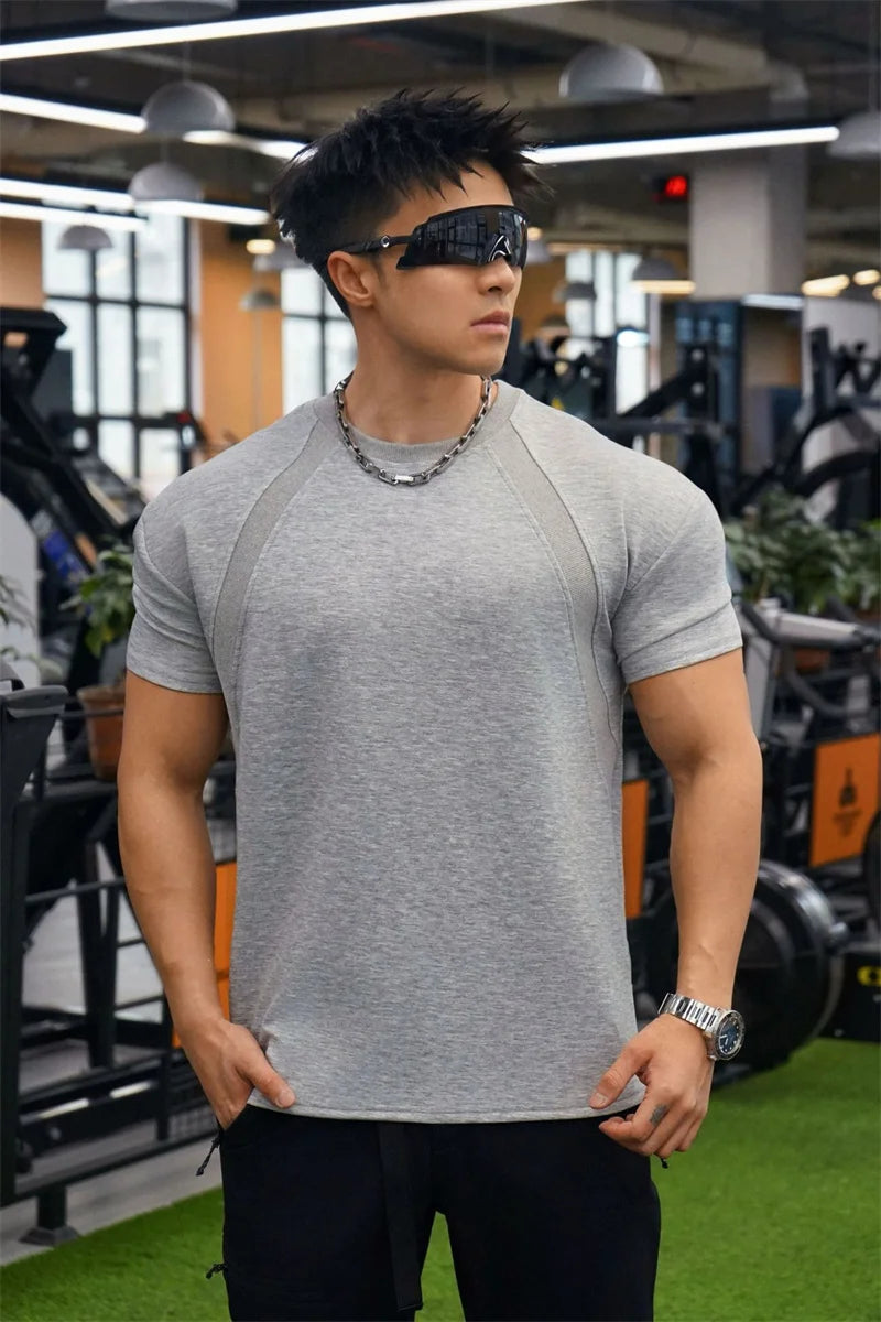 New Summer Leisure Running T-shirt Gym Training tops Elastic Quick Drying pure color Short sleeve sports T-shirt Men sportswear