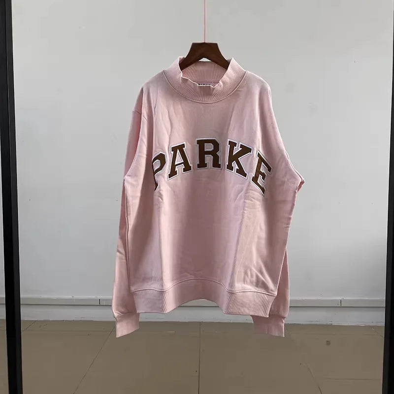 Winter New Arrival North American Niche Letter Applique Embroidered Light Pink Loose Women's Sweatshirt - ATFH