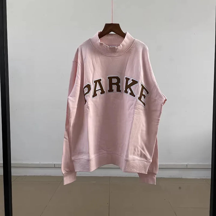 Winter New Arrival North American Niche Letter Applique Embroidered Light Pink Loose Women's Sweatshirt - ATFH